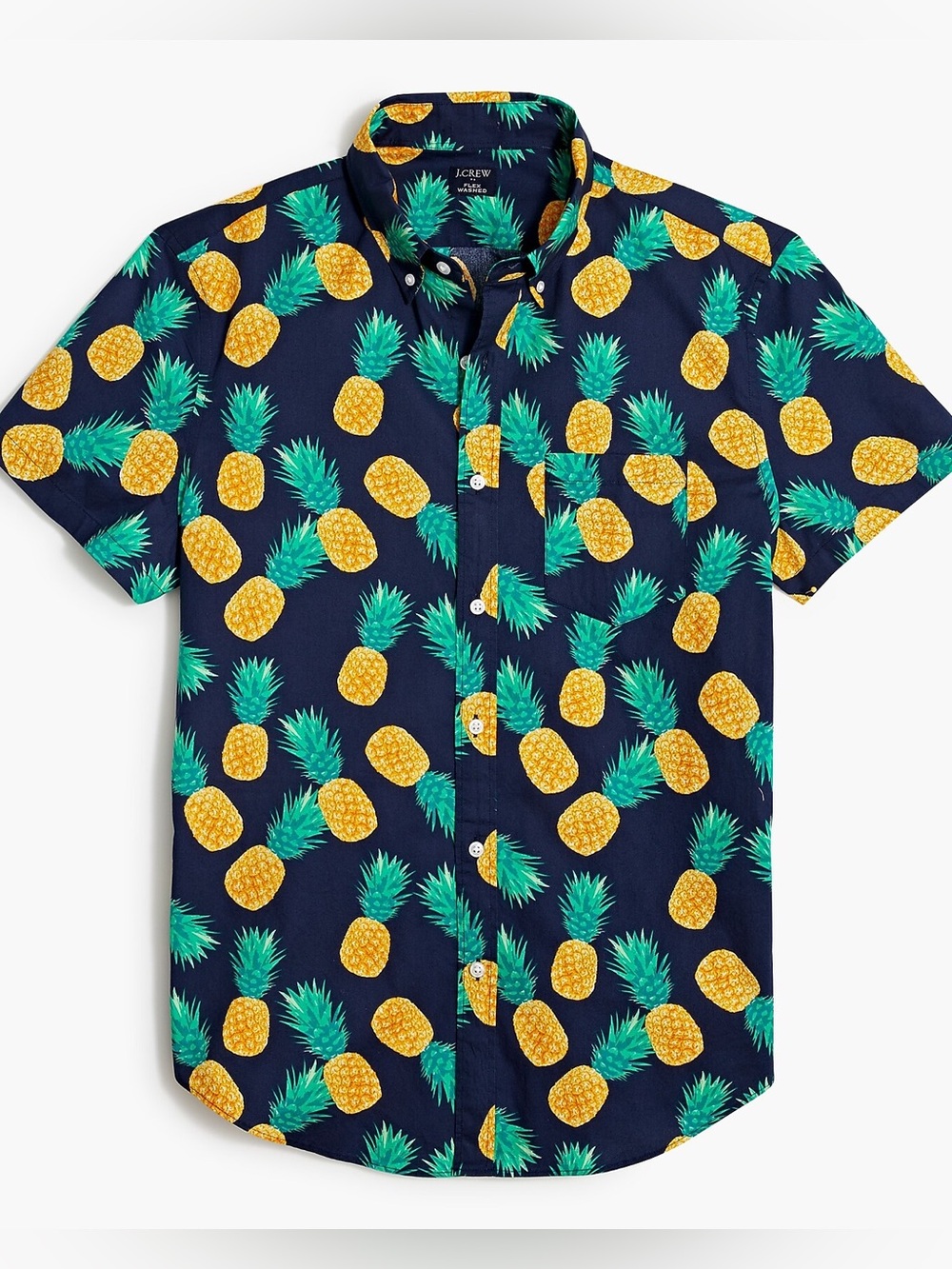 J. Crew Navy Pineapple Print Short-Sleeve Hybrid Shirt